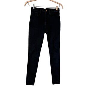 Frame Le One Skinny Black Organic Cotton Blend High-Waist Stretch Jeans Size 1